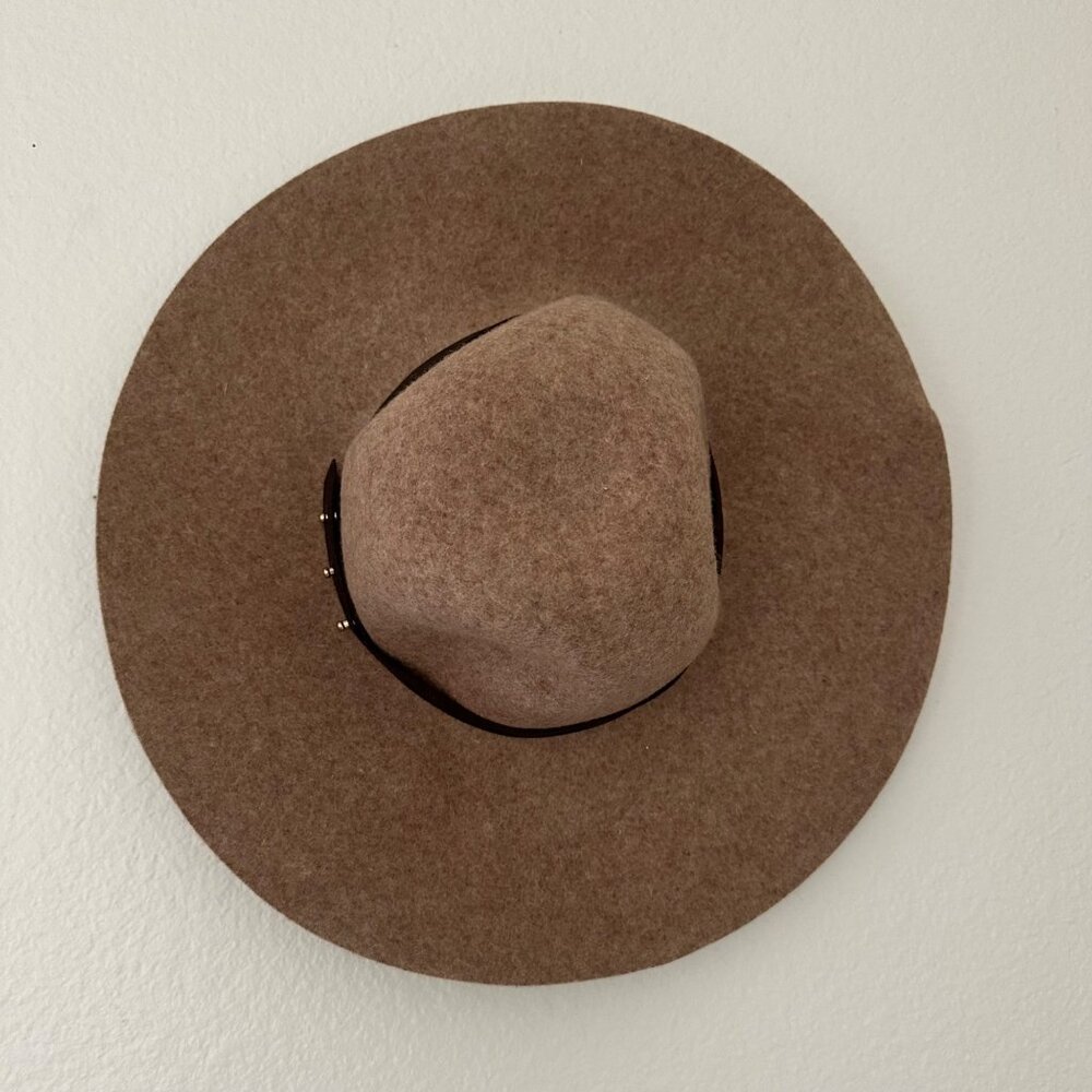 Halogen Wool Wide Brim Floppy Hat Tan Adjustable Faux Leather Belt